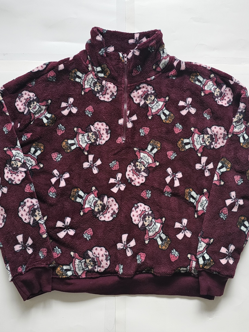 Cozy Burgundy Cowl Pullover with Pink Character Print